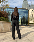 Pantaloni dama clasici drepți damă negri, talie înaltă, ținută office.