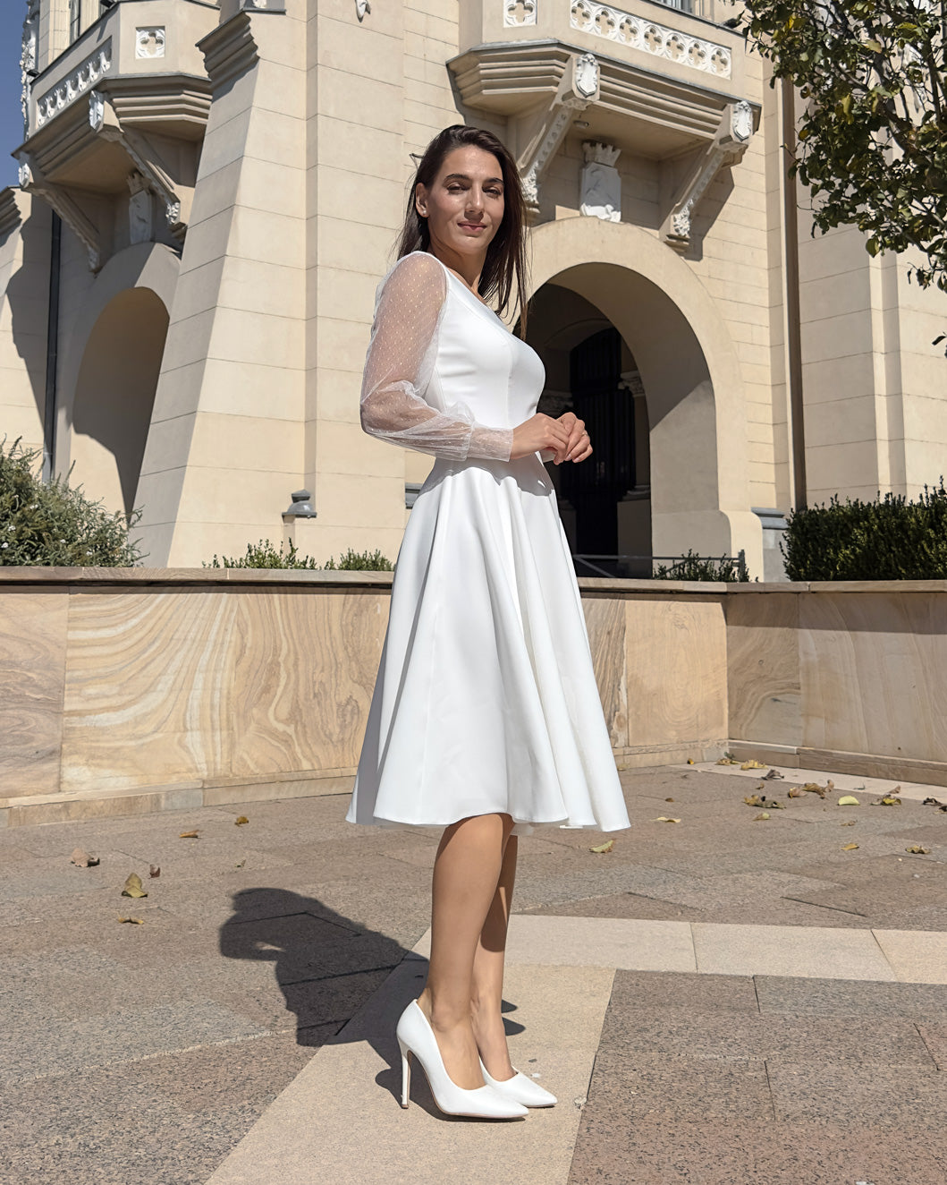 Weißes Midikleid für Partys, standesamtliche Trauungen