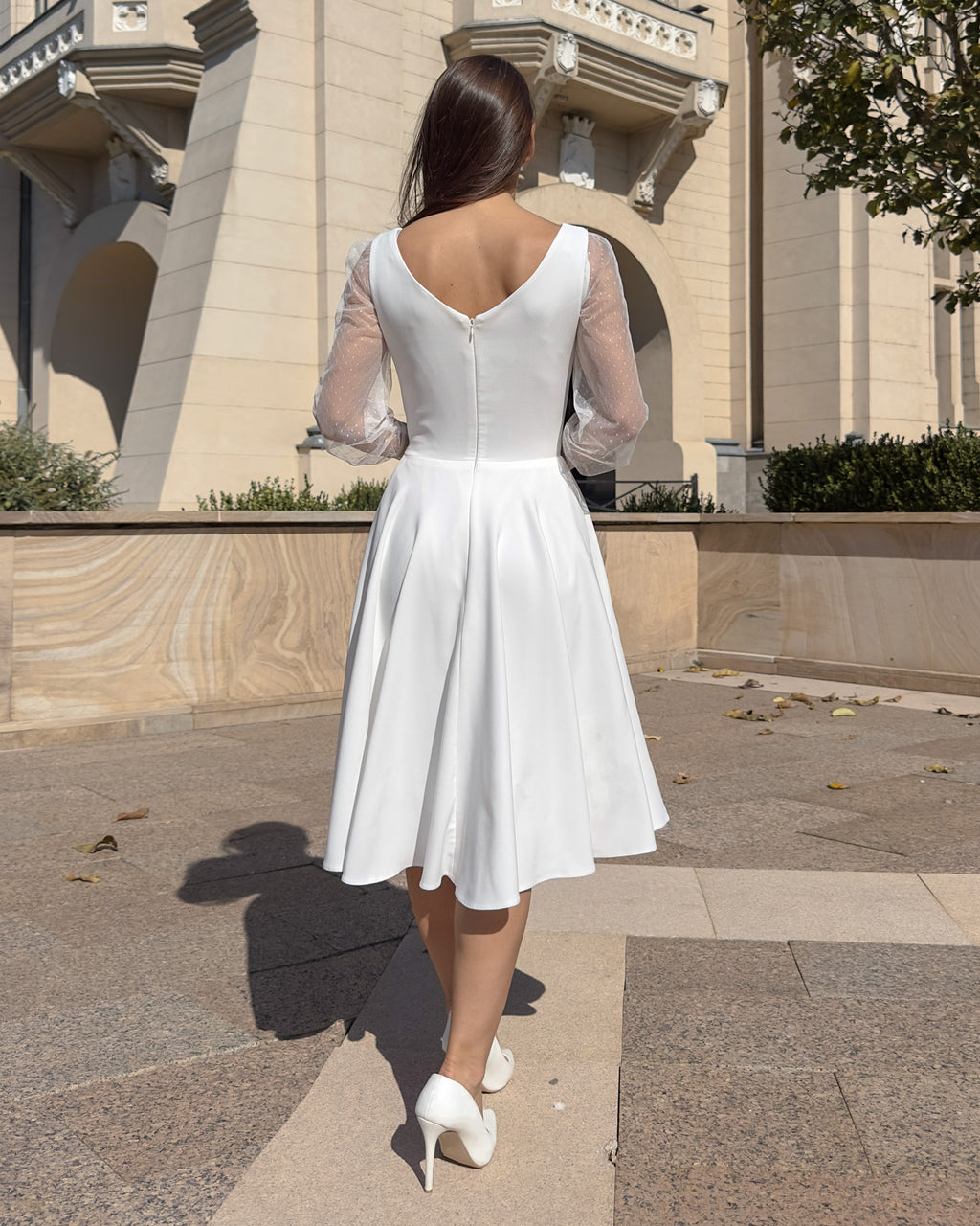 Weißes Midikleid für Partys, standesamtliche Trauungen