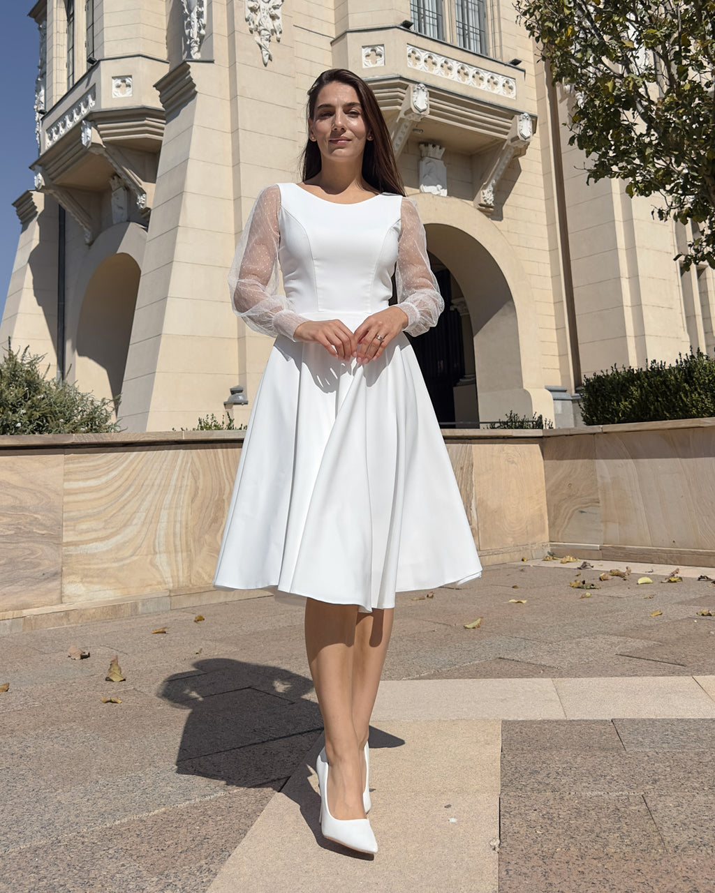 Weißes Midikleid für Partys, standesamtliche Trauungen